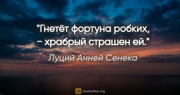 Луций Анней Сенека цитата: "Гнетёт фортуна робких, − храбрый страшен ей."