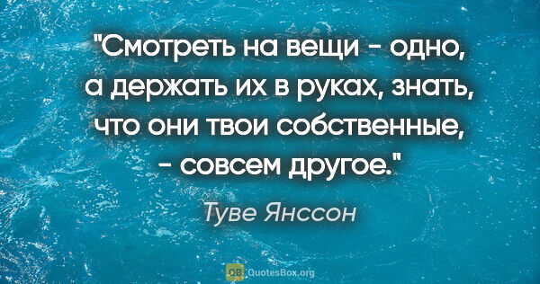 Туве Янссон цитата: "Смотреть на вещи - одно, а держать их в руках, знать, что они..."