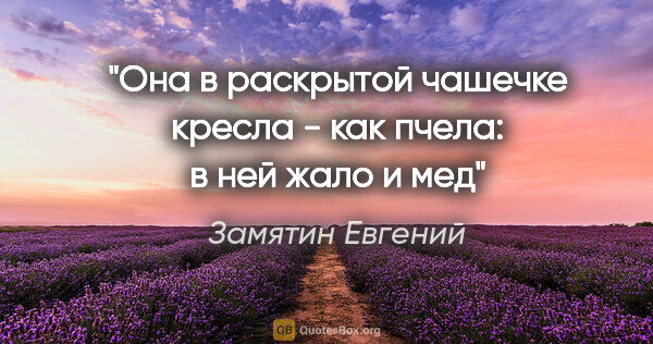 Замятин Евгений цитата: "Она в раскрытой чашечке кресла - как пчела: в ней жало и мед"