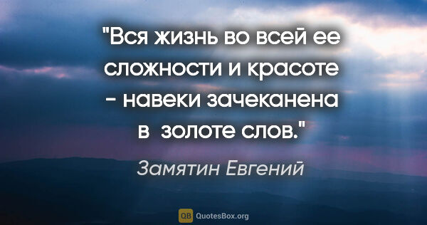 Замятин Евгений цитата: "Вся жизнь во всей ее сложности и красоте - навеки зачеканена в..."