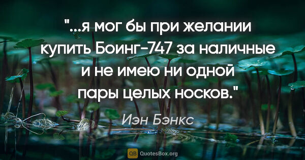 Иэн Бэнкс цитата: "я мог бы при желании купить "Боинг-747" за наличные и не имею..."