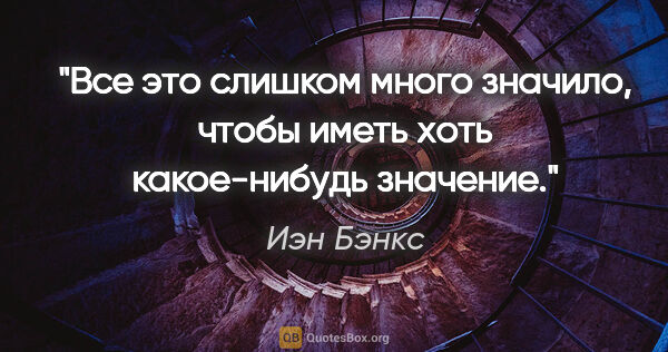 Иэн Бэнкс цитата: "Все это слишком много значило, чтобы иметь хоть какое-нибудь..."