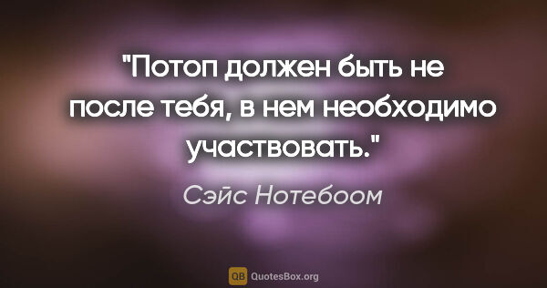 Сэйс Нотебоом цитата: "Потоп должен быть не после тебя, в нем необходимо участвовать."