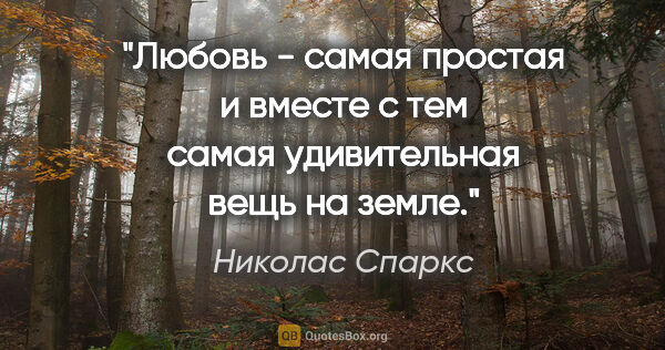 Николас Спаркс цитата: "Любовь - самая простая и вместе с тем самая удивительная вещь..."