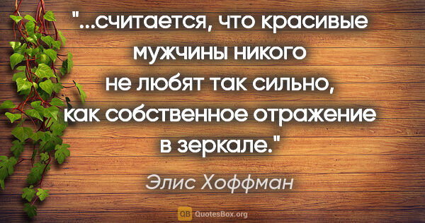 Элис Хоффман цитата: "считается, что красивые мужчины никого не любят так сильно,..."