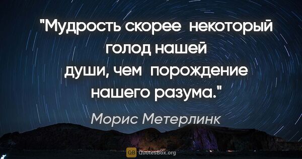 Морис Метерлинк цитата: "Мудрость скорее  некоторый голод нашей души, чем  порождение..."