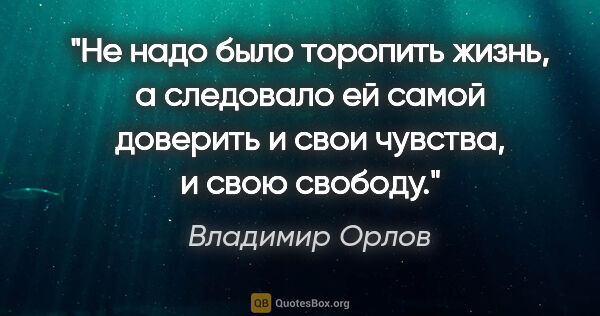 Владимир Орлов цитата: "Не надо было торопить жизнь, а следовало ей самой доверить и..."