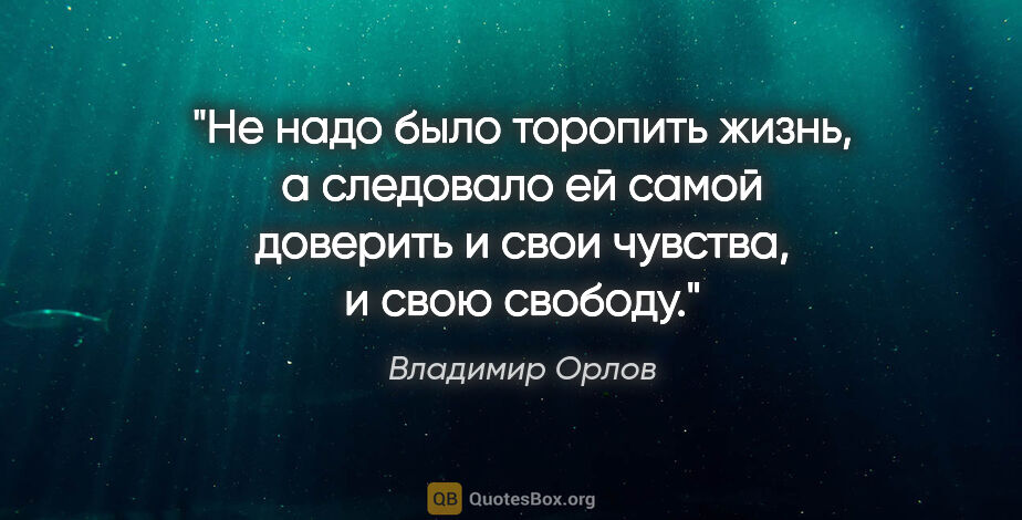 Владимир Орлов цитата: "Не надо было торопить жизнь, а следовало ей самой доверить и..."