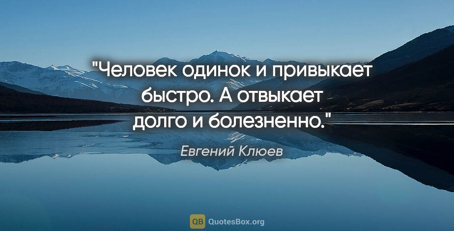 Евгений Клюев цитата: "Человек одинок и привыкает быстро. А отвыкает долго и болезненно."
