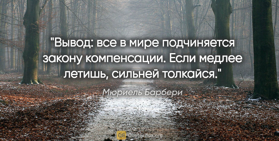 Мюриель Барбери цитата: "Вывод: все в мире подчиняется закону компенсации. Если медлее..."