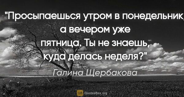 Галина Щербакова цитата: "Просыпаешься утром в понедельник, а вечером уже пятница. Ты не..."