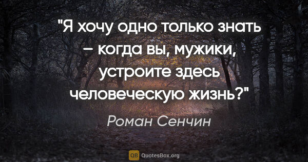 Роман Сенчин цитата: "Я хочу одно только знать – когда вы, мужики, устроите здесь..."