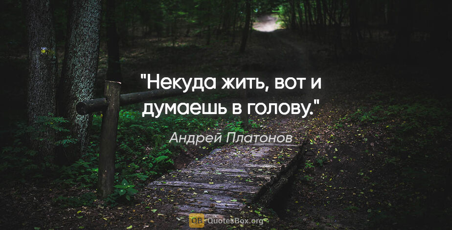 Андрей Платонов цитата: "Некуда жить, вот и думаешь в голову."