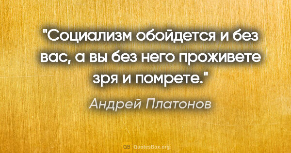 Андрей Платонов цитата: "Социализм обойдется и без вас, а вы без него проживете зря и..."