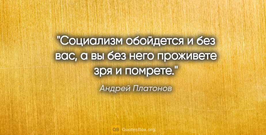 Андрей Платонов цитата: "Социализм обойдется и без вас, а вы без него проживете зря и..."