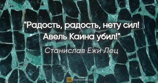 Станислав Ежи Лец цитата: "Радость, радость, нету сил!

Авель Каина убил!"