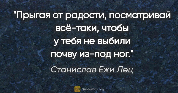 Станислав Ежи Лец цитата: "Прыгая от радости, посматривай всё-таки, чтобы у тебя не..."