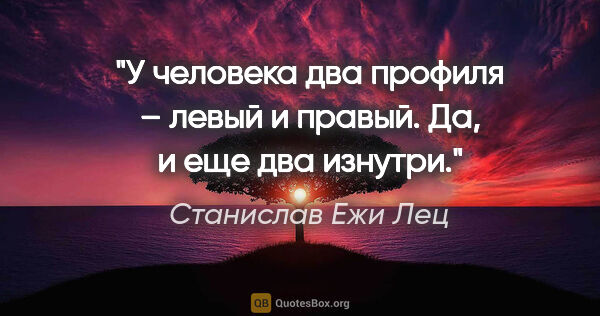 Станислав Ежи Лец цитата: "У человека два профиля – левый и правый. Да, и еще два изнутри."