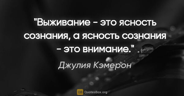 Джулия Кэмерон цитата: ""Выживание - это ясность сознания, а ясность сознания - это..."