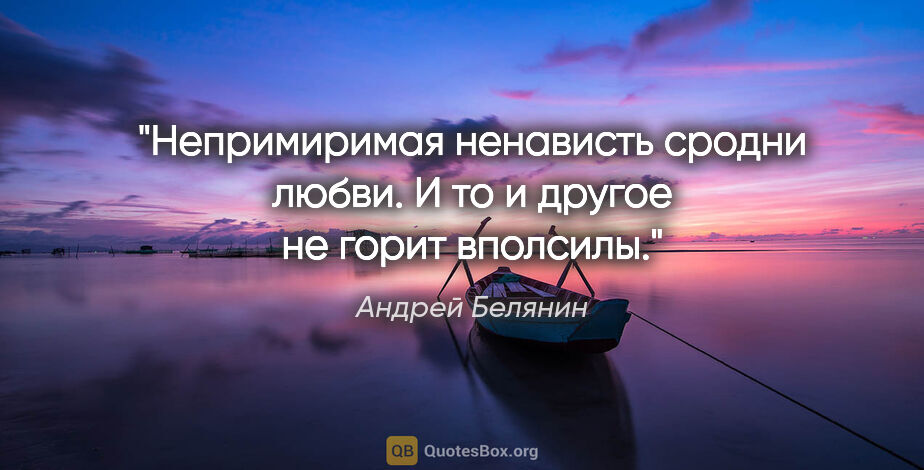 Андрей Белянин цитата: "Непримиримая ненависть сродни любви. И то и другое не горит..."