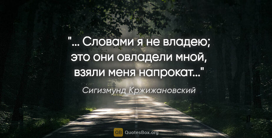Сигизмунд Кржижановский цитата: " Словами я не владею; это они овладели мной, взяли меня..."