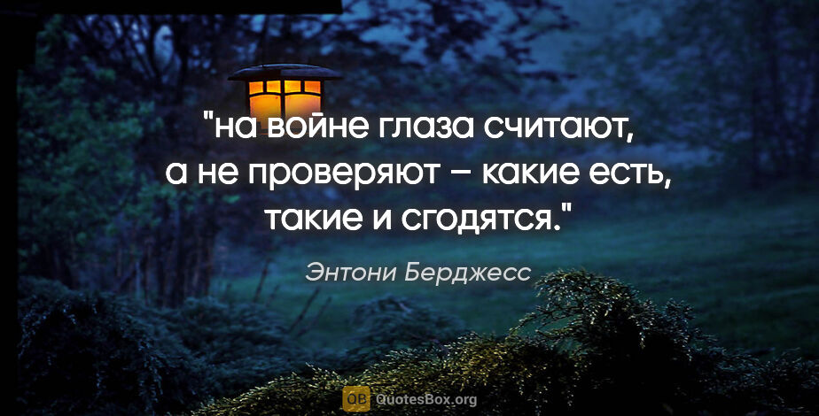 Энтони Берджесс цитата: "на войне глаза считают, а не проверяют – какие есть, такие и..."