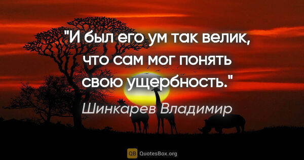Шинкарев Владимир цитата: "И был его ум так велик, что сам мог понять свою ущербность."