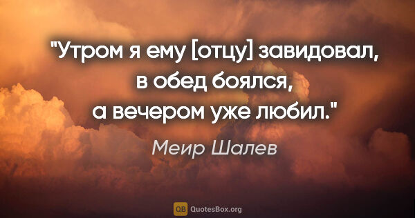 Меир Шалев цитата: "Утром я ему [отцу] завидовал, в обед боялся, а вечером уже любил."