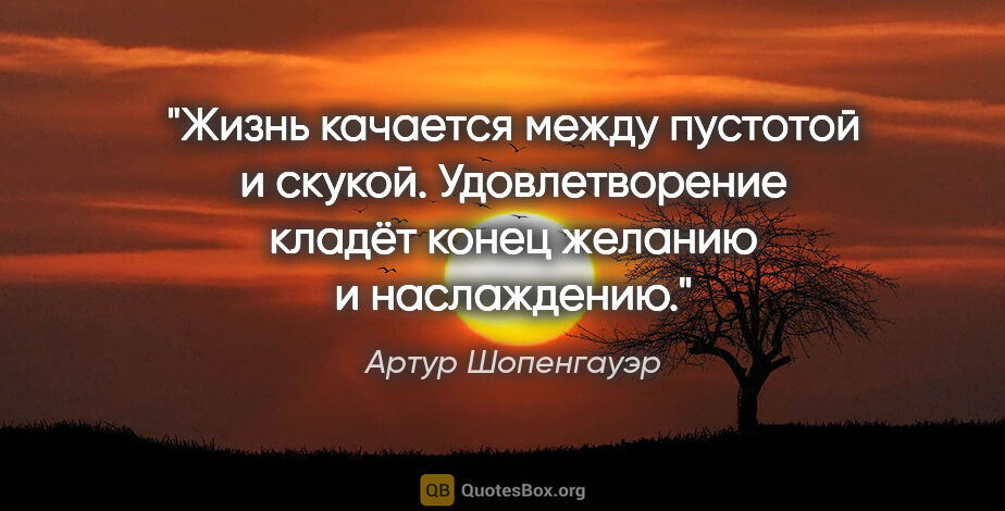 Артур Шопенгауэр цитата: "Жизнь качается между пустотой и скукой. Удовлетворение кладёт..."