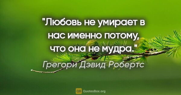 Грегори Дэвид Робертс цитата: "Любовь не умирает в нас именно потому, что она не мудра."