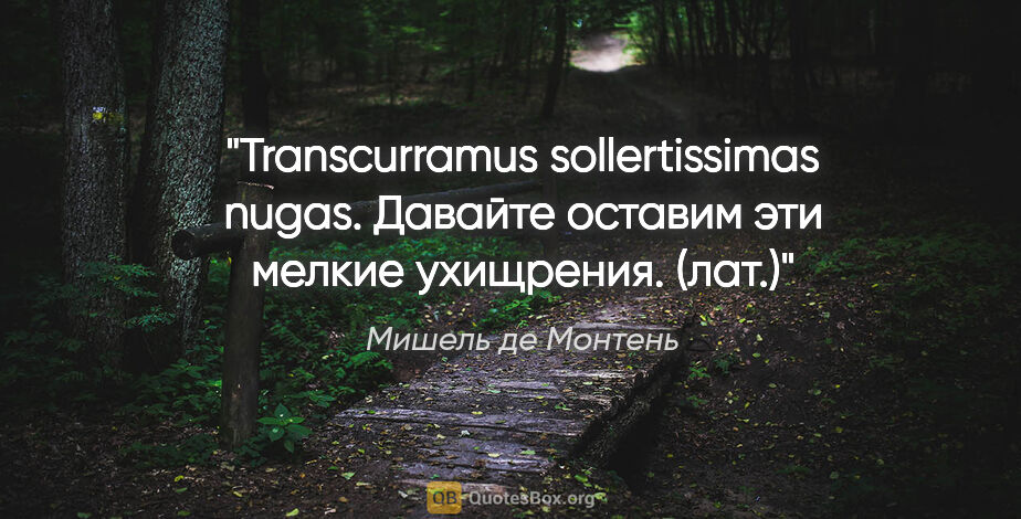 Мишель де Монтень цитата: "Transcurramus sollertissimas nugas.

Давайте оставим эти..."