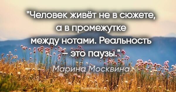 Марина Москвина цитата: "Человек живёт не в сюжете, а в промежутке между нотами...."