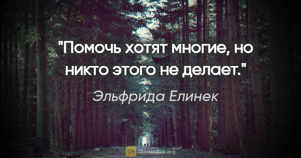 Эльфрида Елинек цитата: "Помочь хотят многие, но никто этого не делает."