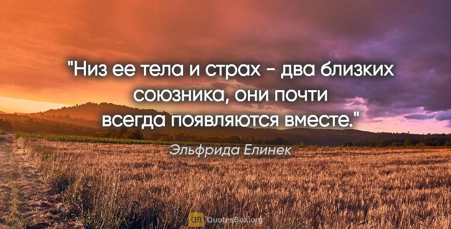 Эльфрида Елинек цитата: "Низ ее тела и страх - два близких союзника, они почти всегда..."