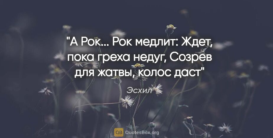 Эсхил цитата: ""А Рок... Рок медлит:

Ждет, пока греха недуг,

Созрев для..."