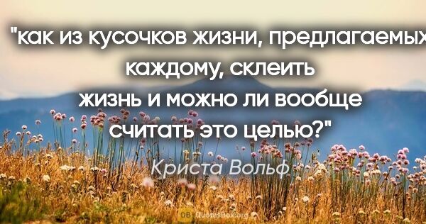 Криста Вольф цитата: "как из кусочков жизни, предлагаемых каждому, склеить жизнь и..."