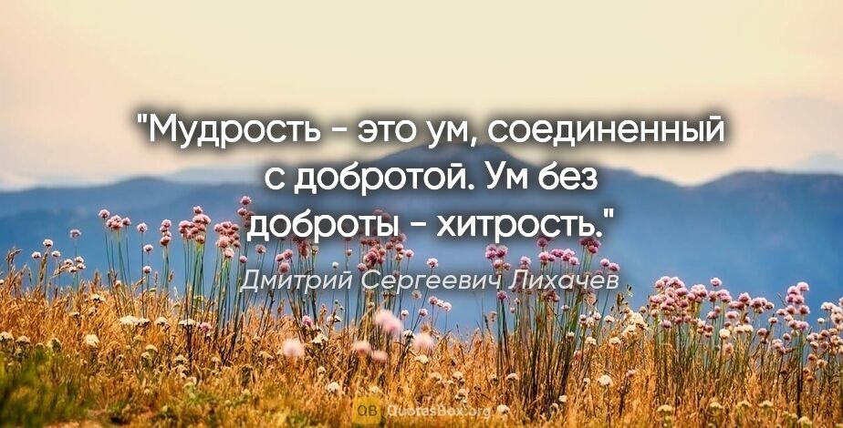 Дмитрий Сергеевич Лихачев цитата: "Мудрость - это ум, соединенный с добротой. Ум без доброты -..."