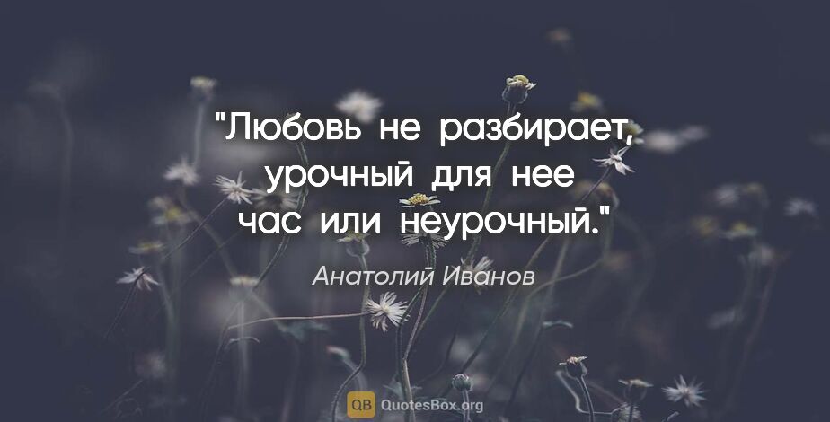 Анатолий Иванов цитата: "Любовь  не  разбирает, урочный  для  нее  час  или  неурочный."