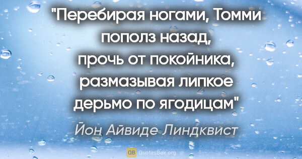 Йон Айвиде Линдквист цитата: "Перебирая ногами, Томми пополз назад, прочь от покойника,..."