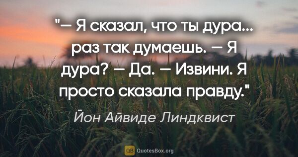 Йон Айвиде Линдквист цитата: "— Я сказал, что ты дура... раз так думаешь.

— Я дура?

—..."