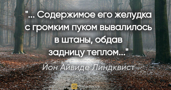 Йон Айвиде Линдквист цитата: ""... Содержимое его желудка с громким пуком вывалилось в..."