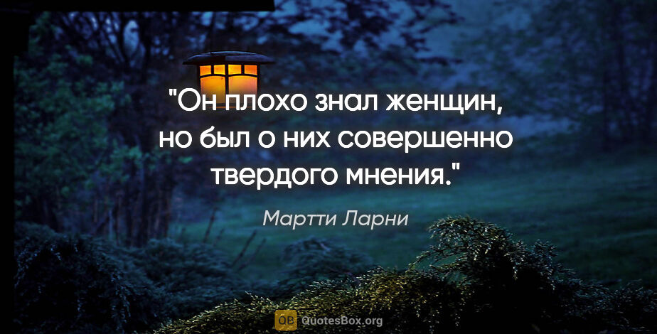 Мартти Ларни цитата: "Он плохо знал женщин, но был о них совершенно твердого мнения."