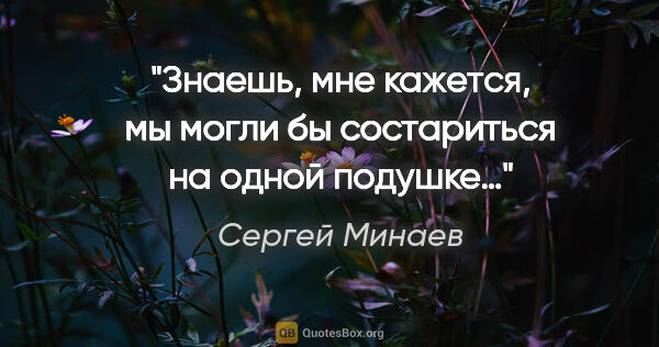 Сергей Минаев цитата: "Знаешь, мне кажется, мы могли бы состариться на одной подушке…"