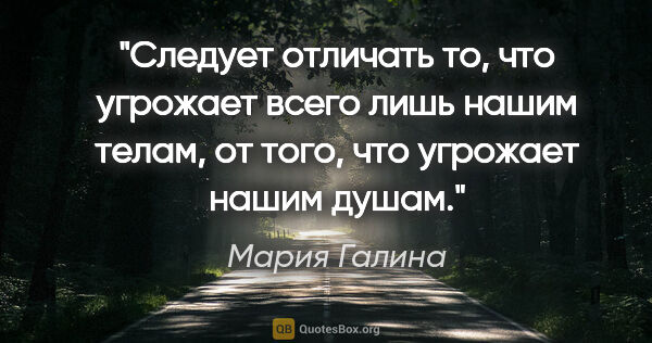 Мария Галина цитата: "Следует отличать то, что угрожает всего лишь нашим телам, от..."