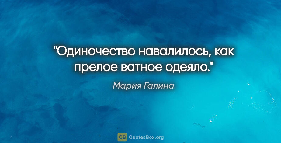 Мария Галина цитата: "Одиночество навалилось, как прелое ватное одеяло."