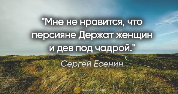 Сергей Есенин цитата: "Мне не нравится, что персияне

Держат женщин и дев под чадрой."