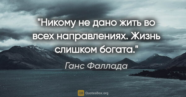 Ганс Фаллада цитата: "Никому не дано жить во всех направлениях. Жизнь слишком богата."