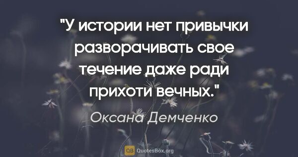 Оксана Демченко цитата: "У истории нет привычки разворачивать свое течение даже ради..."