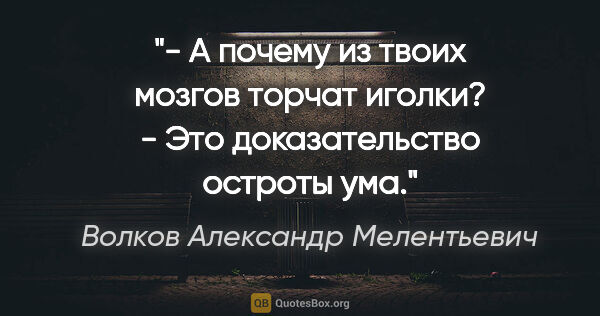 Волков Александр Мелентьевич цитата: "- А почему из твоих мозгов торчат иголки?

- Это..."