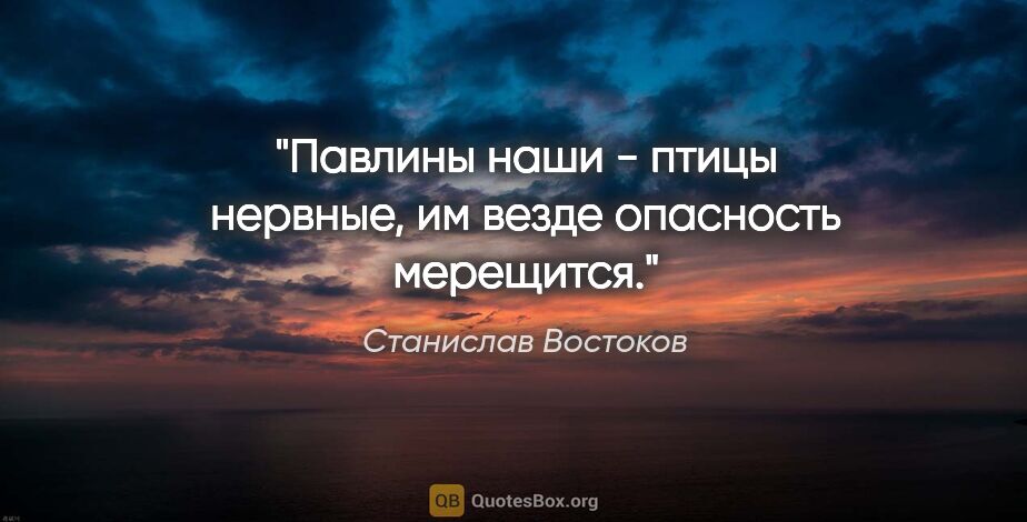 Станислав Востоков цитата: "Павлины наши - птицы нервные, им везде опасность мерещится."